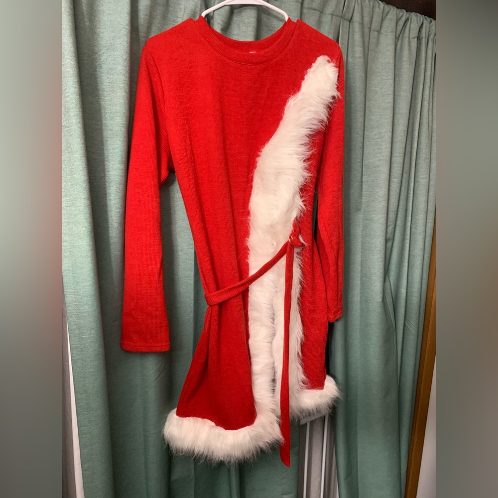 Christmas cardigan top red Santa with white fluffy hem